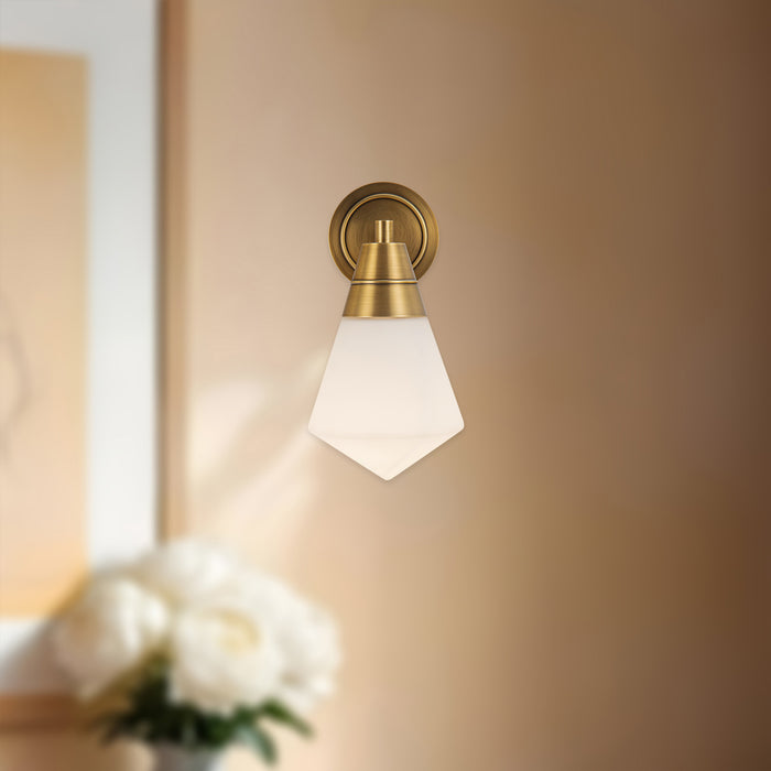 Willard One Light Wall Sconce Vintage Brass/Opal Matte Glass-Sconces-Alora-Lighting Design Store