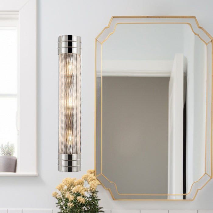 Willard Three Light Vanity Polished Nickel/Prismatic Glass-Bathroom Fixtures-Alora-Lighting Design Store