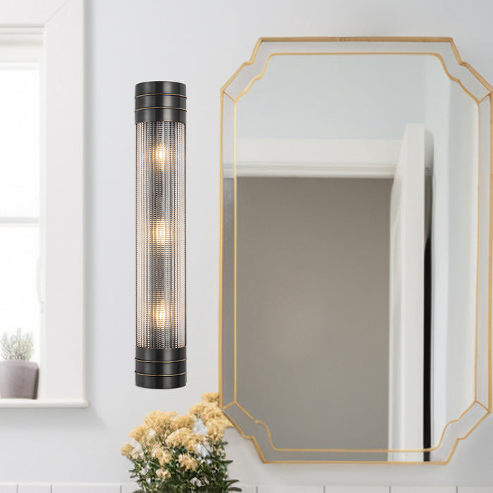Willard Three Light Vanity Urban Bronze/Prismatic Glass-Bathroom Fixtures-Alora-Lighting Design Store