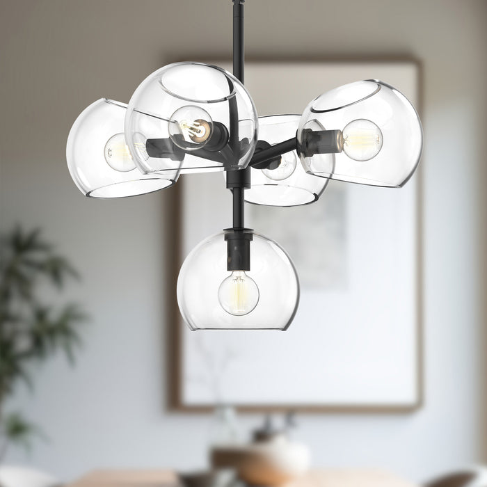 Willow Five Light Chandelier Clear Glass/Matte Black-Mini Chandeliers-Alora-Lighting Design Store