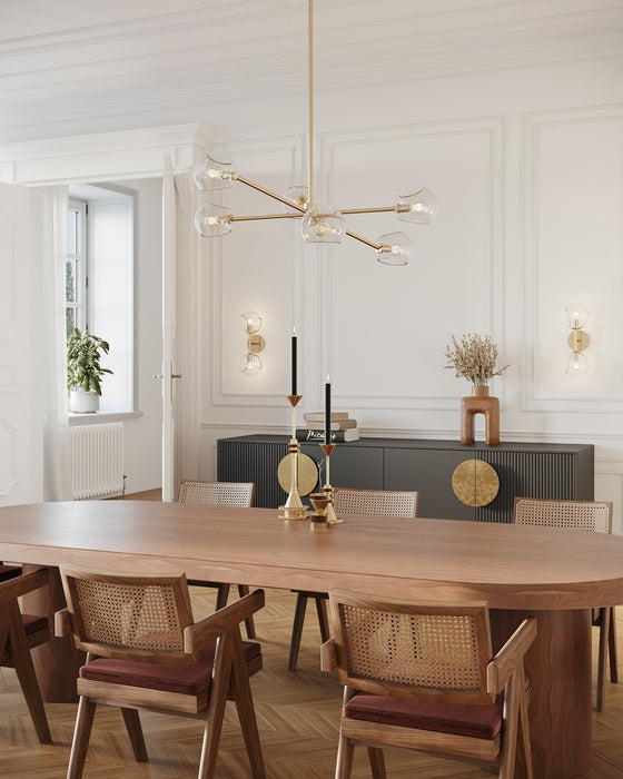 Willow Six Light Chandelier Brushed Gold/Clear Glass-Mid. Chandeliers-Alora-Lighting Design Store