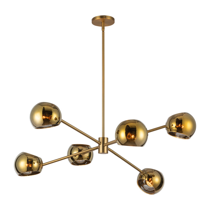 Willow Six Light Chandelier Brushed Gold/Copper Glass-Mid. Chandeliers-Alora-Lighting Design Store