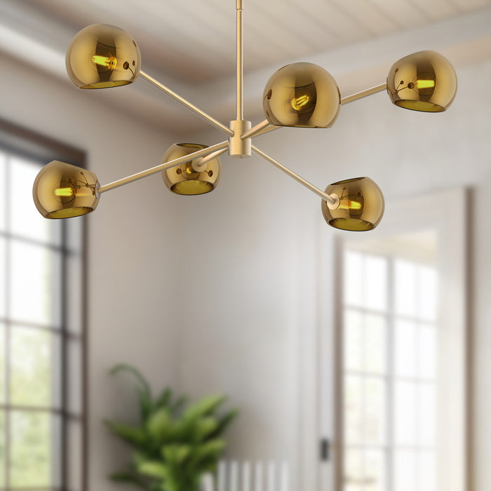 Willow Six Light Chandelier Brushed Gold/Copper Glass-Mid. Chandeliers-Alora-Lighting Design Store