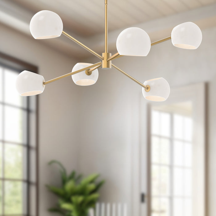 Willow Six Light Chandelier Brushed Gold/Opal Matte Glass-Mid. Chandeliers-Alora-Lighting Design Store