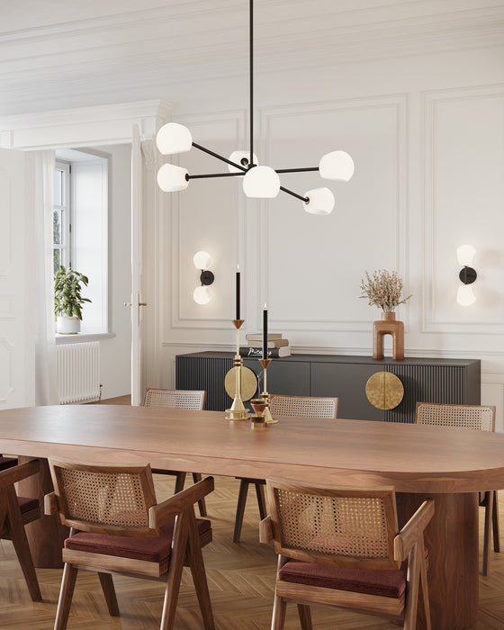 Willow Six Light Chandelier Matte Black/Opal Matte Glass-Mid. Chandeliers-Alora-Lighting Design Store