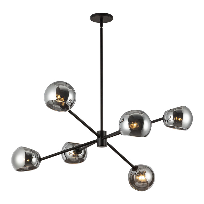 Willow Six Light Chandelier Matte Black/Smoked Solid Glass-Mid. Chandeliers-Alora-Lighting Design Store