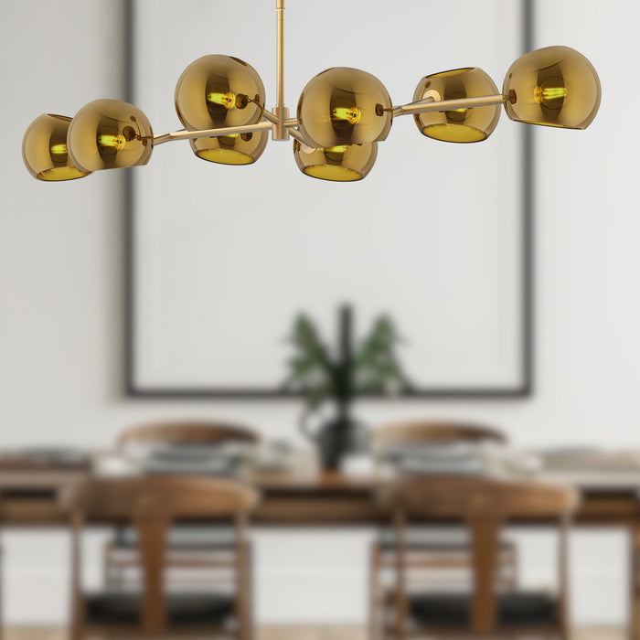 Willow Eight Light Linear Pendant Brushed Gold/Copper Glass-Linear/Island-Alora-Lighting Design Store