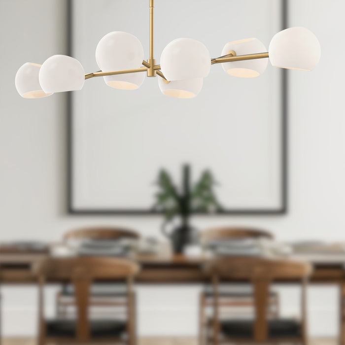 Willow Eight Light Linear Pendant Brushed Gold/Opal Matte Glass-Linear/Island-Alora-Lighting Design Store