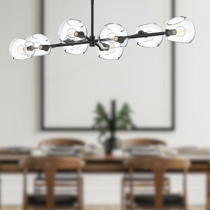Willow Eight Light Linear Pendant Clear Glass/Matte Black-Linear/Island-Alora-Lighting Design Store