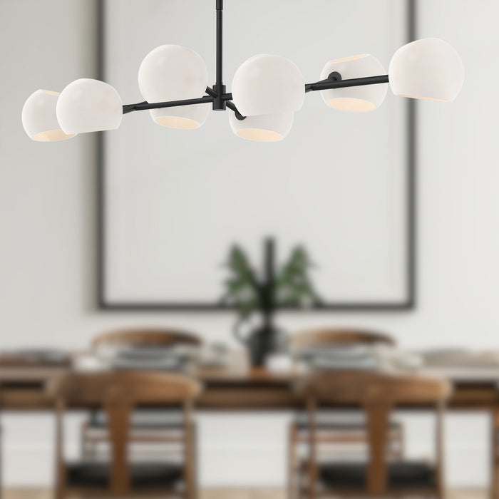Willow Eight Light Linear Pendant Matte Black/Opal Matte Glass-Linear/Island-Alora-Lighting Design Store