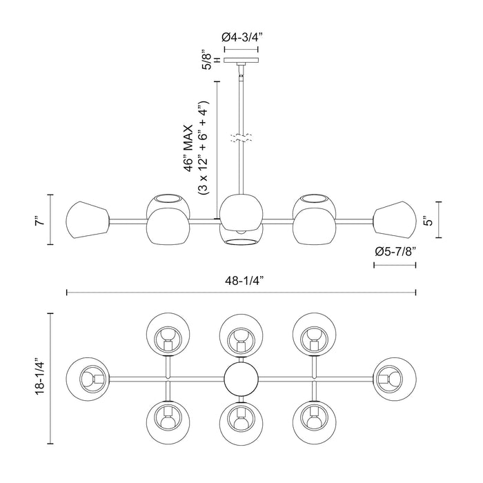 Willow Eight Light Linear Pendant Matte Black-Linear/Island-Alora-Lighting Design Store