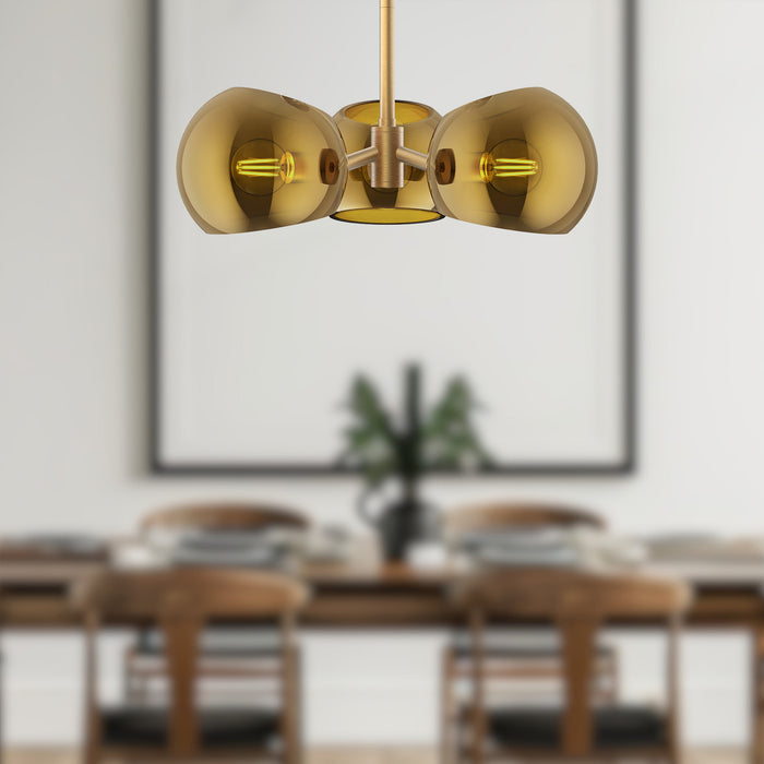 Willow Three Light Pendant Brushed Gold/Copper Glass-Semi-Flush Mts.-Alora-Lighting Design Store