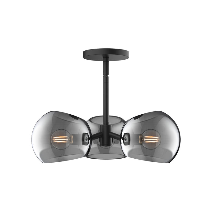 Willow Three Light Pendant Matte Black/Smoked Solid Glass-Semi-Flush Mts.-Alora-Lighting Design Store