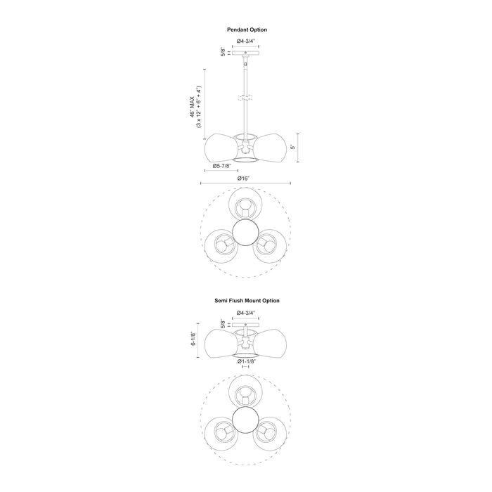 Willow Three Light Pendant Brushed Gold/Clear Glass-Semi-Flush Mts.-Alora-Lighting Design Store