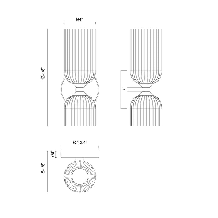 Nelly Two Light Vanity Matte Black/Glossy Ribbed Opal Glass-Sconces-Alora-Lighting Design Store