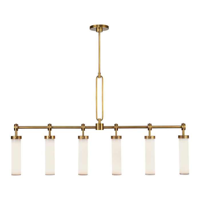 Wynwood Six Light Linear Pendant Vintage Brass/Glossy Opal-Linear/Island-Alora-Lighting Design Store