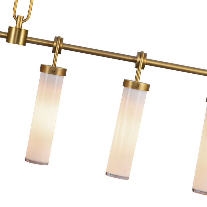 Wynwood Six Light Linear Pendant Vintage Brass/Glossy Opal-Linear/Island-Alora-Lighting Design Store