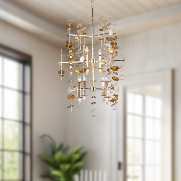 Yukari 16 Light Chandelier Polished Brass-Large Chandeliers-Alora-Lighting Design Store