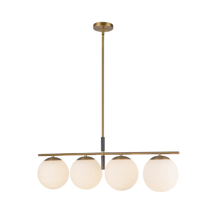 Zuri Four Light Linear Pendant Brushed Gold/Opal Glass-Linear/Island-Alora-Lighting Design Store