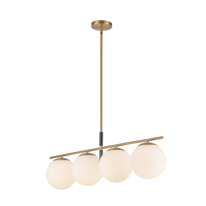 Zuri Four Light Linear Pendant Brushed Gold/Opal Glass-Linear/Island-Alora-Lighting Design Store