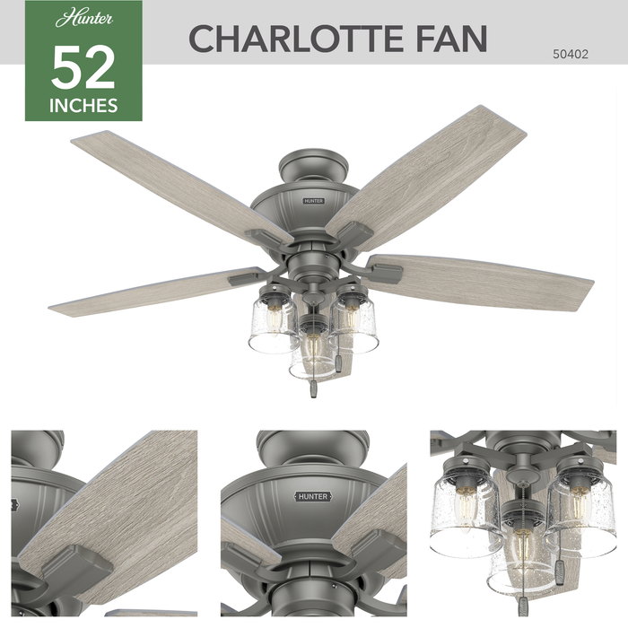 Charlotte 52" Ceiling Fan-Fans-Hunter-Lighting Design Store