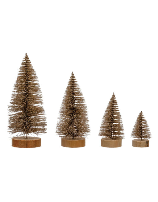 Bottle Brush Trees with Wood Bases, Set of 4 