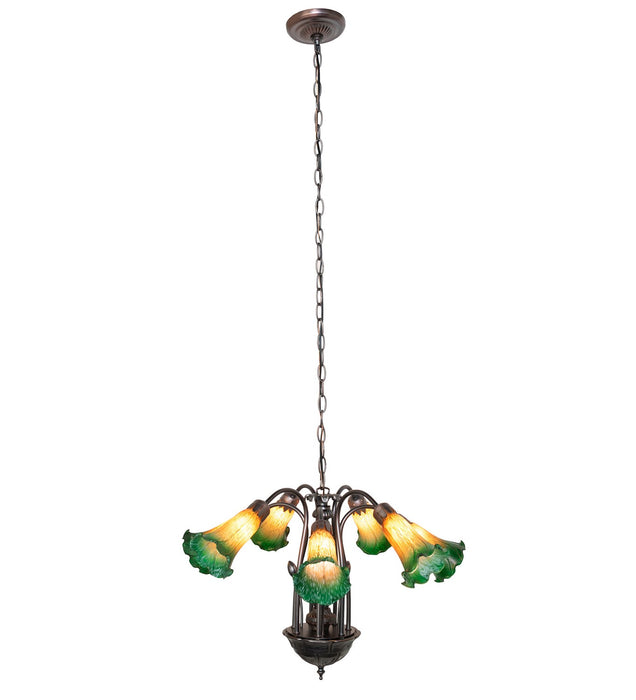 Meyda Tiffany - 11584 - Seven Light Chandelier - Amber/Green Pond Lily - Mahogany Bronze