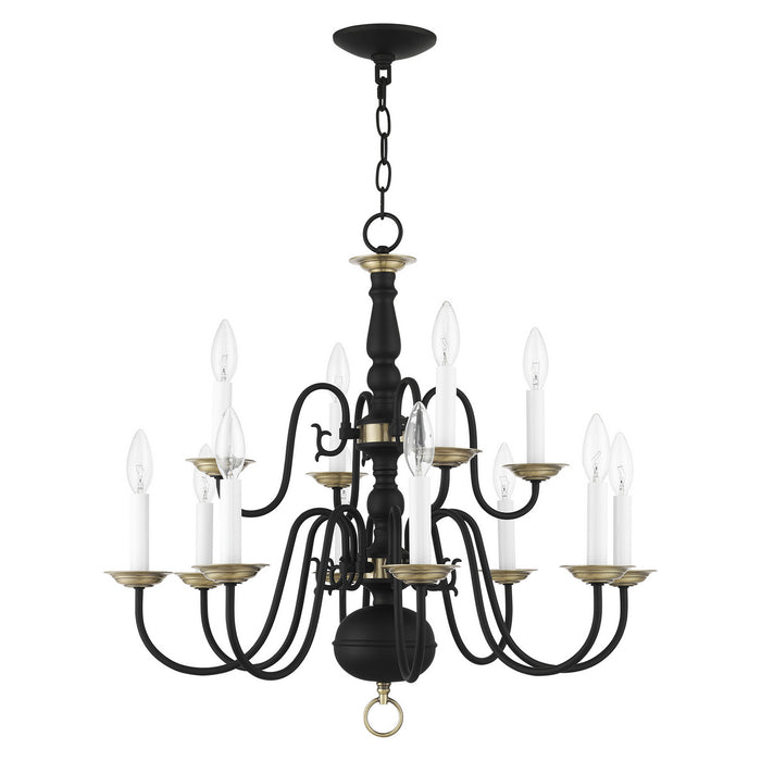 Livex Lighting - 5012-04 - 12 Light Chandelier - Williamsburg - Black w/ Antique Brasss