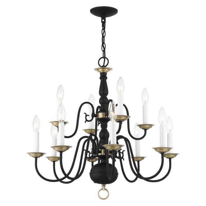 Livex Lighting - 5012-04 - 12 Light Chandelier - Williamsburg - Black w/ Antique Brasss