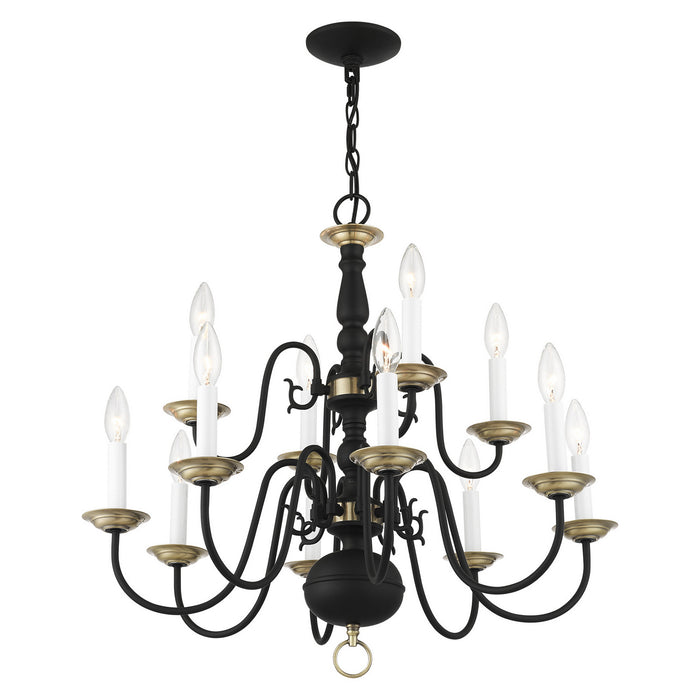 Livex Lighting - 5012-04 - 12 Light Chandelier - Williamsburg - Black w/ Antique Brasss