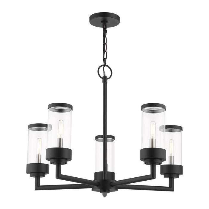 Livex Lighting - 20725-14 - Five Light Outdoor Chandelier - Hillcrest - Textured Black w/ Brushed Nickels