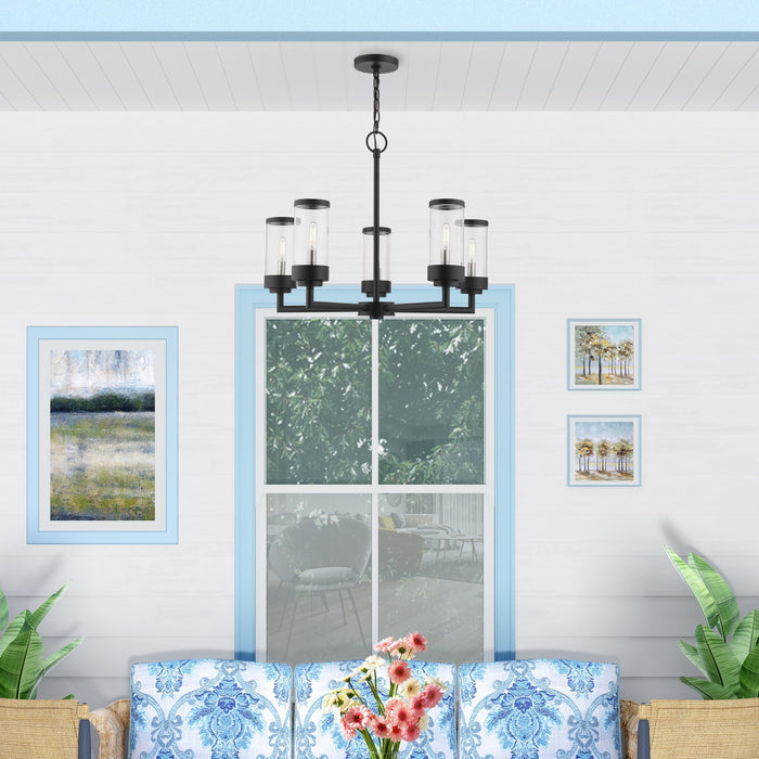 Livex Lighting - 20725-14 - Five Light Outdoor Chandelier - Hillcrest - Textured Black w/ Brushed Nickels