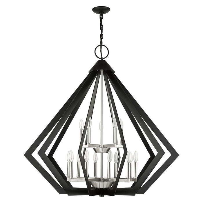 Livex Lighting - 40928-04 - 15 Light Foyer Chandelier - Prism - Black w/ Brushed Nickel Cluster