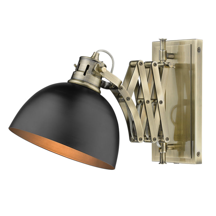 Golden - 3824-A1W AB-BLK - One Light Swing Arm - Hawthorn - Aged Brass