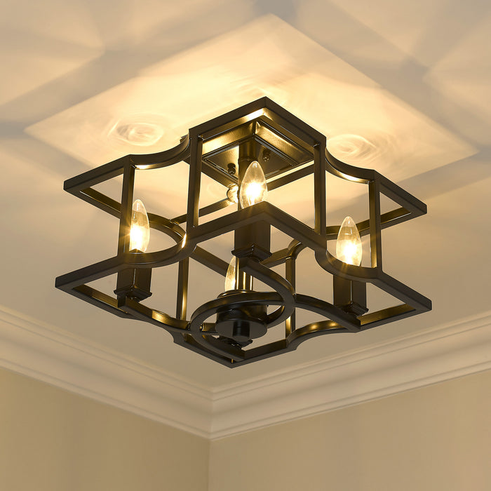 Golden - 7151-SF BLK - Four Light Semi-Flush Mount - Bellare - Matte Black