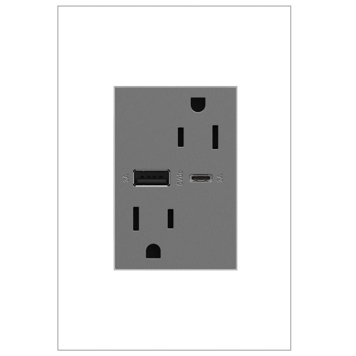 Legrand - ARTRUSB156ACM4 - Tamper-Resistant Ultra-Fast USB Type-A/C Outlet - Adorne - Magnesium