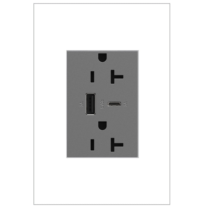 Legrand - ARTRUSB206ACM4 - Tamper-Resistant Ultra-Fast USB Type-A/C Outlet - Adorne - Magnesium