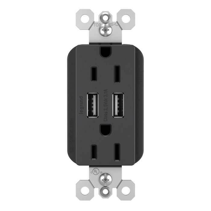 Legrand - TM826USBGCCV4 - Tamper-Resistant USB Outlet - radiant - Graphite