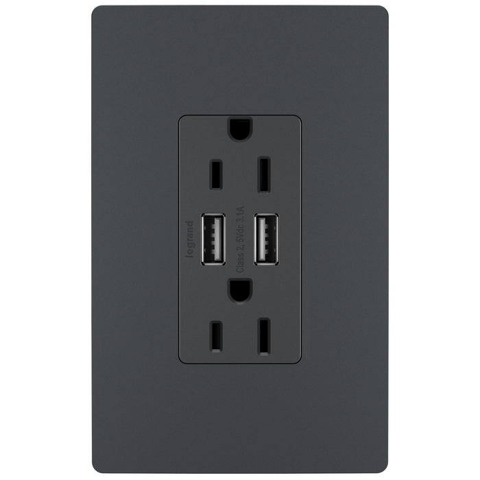 Legrand - TM826USBGCCV4 - Tamper-Resistant USB Outlet - radiant - Graphite