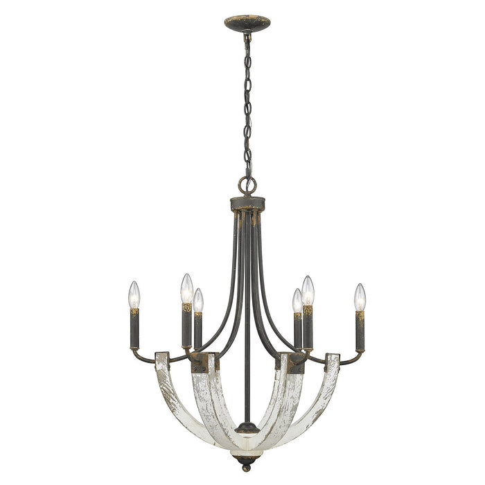 Golden - 0840-6 ABI - Six Light Chandelier - Elwood - Antique Black Iron