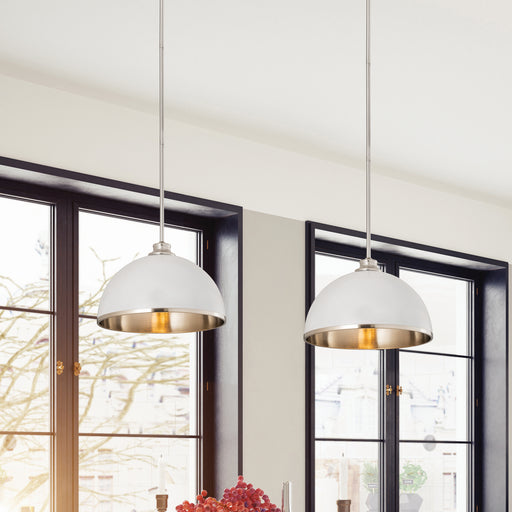 Landry One Light Pendant Matte White + Brushed Nickel