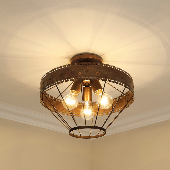 Golden - 7856-SF CP - Three Light Semi-Flush Mount - Ferris - Copper Patina
