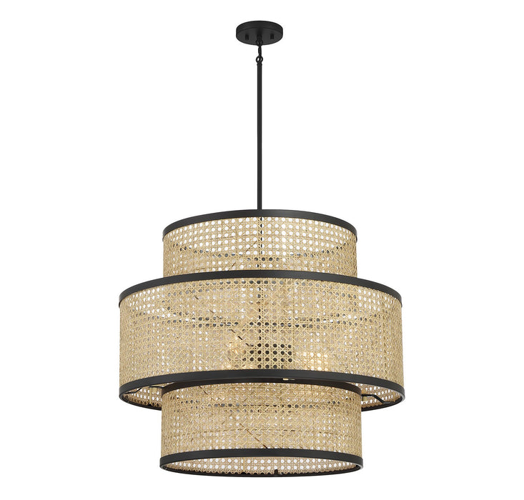 Meridian - M7016MBK - Three Light Pendant - Natural Cane with Matte Black