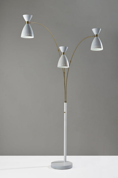 Adesso Home - 4290-02 - Three Light Floor Lamp - Oscar - White W. Antique Brass