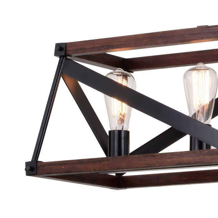 Vaxcel - H0268 - Five Light Linear Chandelier - Wade - Matte Black and Sycamore