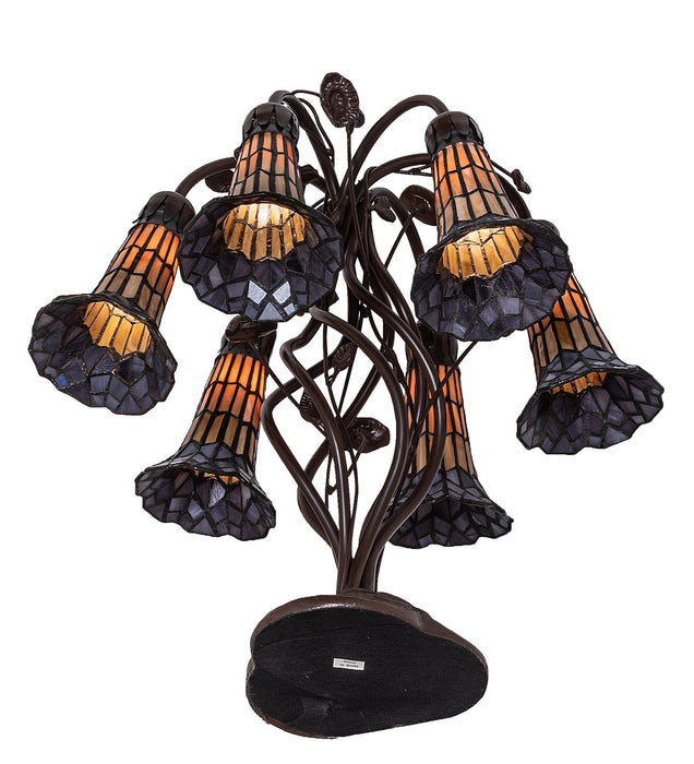 Meyda Tiffany - 255816 - Six Light Table Lamp - Stained Glass Pond Lily - Antique