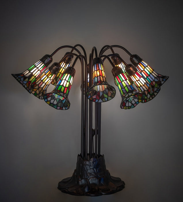 Meyda Tiffany - 78108 - Ten Light Table Lamp - Stained Glass Pond Lily - Mahogany Bronze
