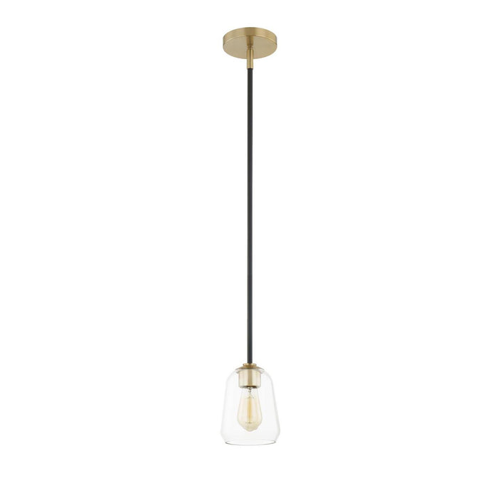 Justice Designs - FSN-8103-CLER-MBBR - One Light Pendant - Fusion - Matte Black w/ Brass