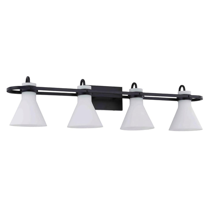 Justice Designs - FSN-8154-OPAL-MBLK - Four Light Bath Bar - Fusion - Matte Black