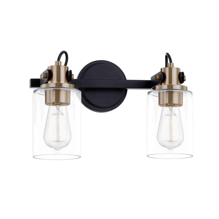 Justice Designs - FSN-8192-CLER-MBBR - Two Light Bath Bar - Fusion - Matte Black w/ Brass